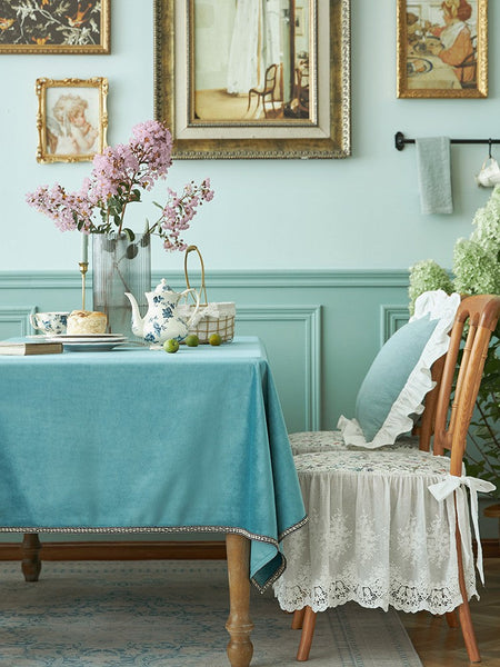 Ramie Velvet Rectangle Tablecloth for Home Decoration, Blue Square Tablecloth for Round Table, Modern Blue Table Cloth for Dining Room Table-Grace Painting Crafts