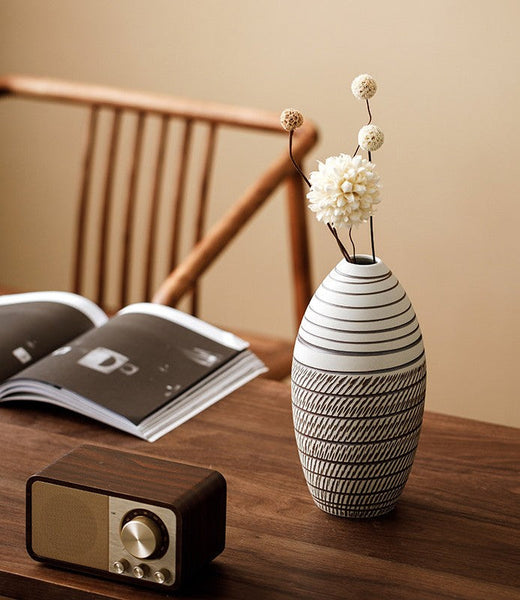 Centerpiece on Dining Table, Large Flower Vase on Table, Modern Bouquet Flower Vases, Handmade Pottery Flower Vases Urn, Water Holding Flower Vases-Grace Painting Crafts
