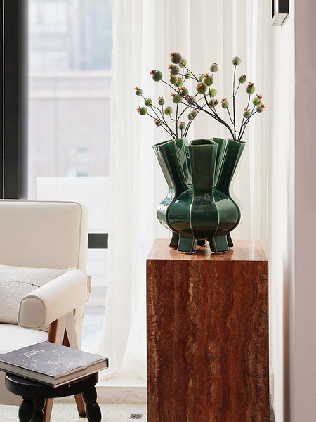 Unique Handmade Modern Flower Vase, Centerpiece Ceramic Bouquet Vases, Contemporary Vases on Dining Table, Green Porcelain Vases for Modern Home Decor-Grace Painting Crafts