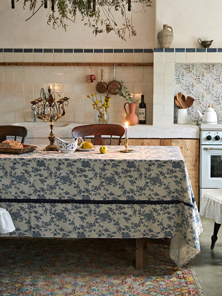 Extra Large Vintage Rectangle Tablecloth for Dining Room Table, Rustic Farmhouse Table Cover for Kitchen, French Flower Pattern Tablecloth for Round Table-Grace Painting Crafts