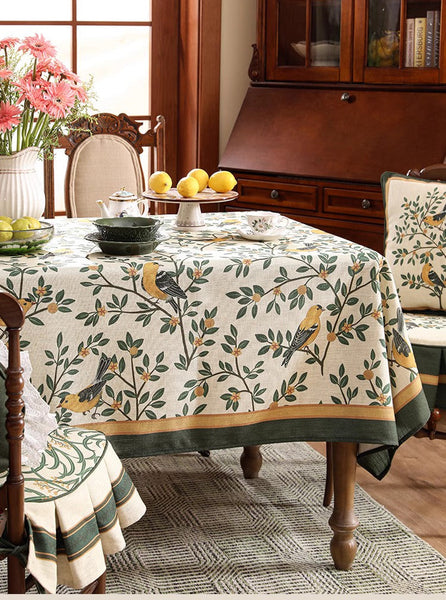 Oriole and Golden Orange Tree Table Cover, Extra Large Modern Tablecloth, Rectangle Tablecloth for Dining Table, Square Linen Tablecloth for Coffee Table-Grace Painting Crafts