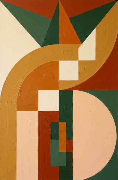 Yellow, Dark Green, Brown- Red, Warm Earth Tones Geometric Pattern Abstract Artwork, Extra Large Modern Canvas Art, Abstract Wall Art Paintings-Grace Painting Crafts