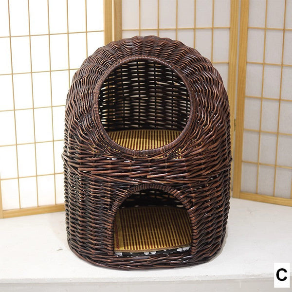 Large Double-Layer Cat Bed, Wicker Cat House Basket with Washable Cushion for Indoor Cats and Dogs-Grace Painting Crafts