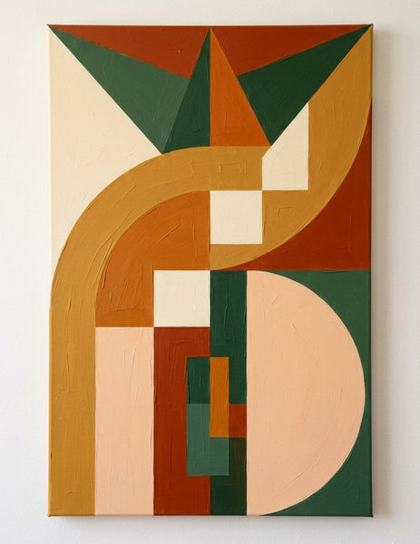 Yellow, Dark Green, Brown- Red, Warm Earth Tones Geometric Pattern Abstract Artwork, Extra Large Modern Canvas Art, Abstract Wall Art Paintings-Grace Painting Crafts