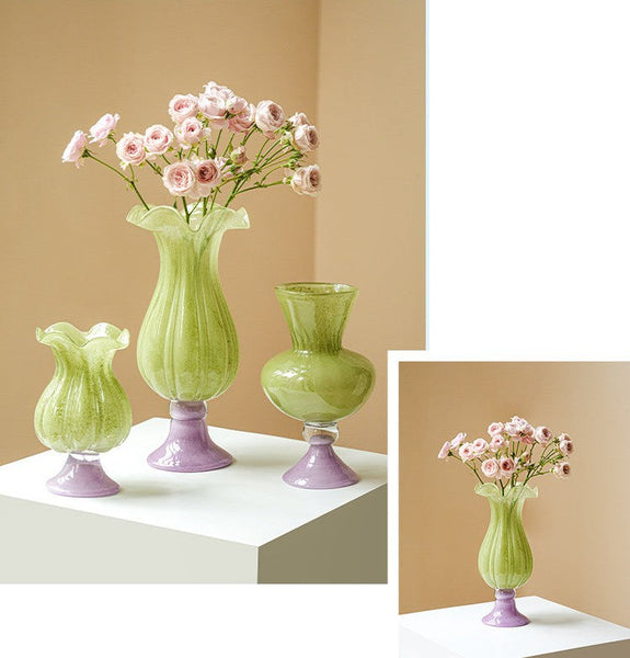 Modern Glass Vase for Flowers, Mid Century Glass Vases, Handmade Modern Vases for Living Room, Unique Decorative Glass Vase, Centerpiece Contemporary Vases on Table-Grace Painting Crafts