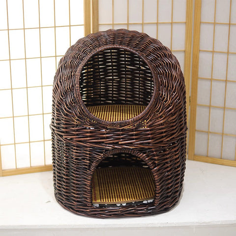 Large Cat House Basket with Washable Cushion for Indoor Cats and Dogs, Double-Layer Cat Bed-Grace Painting Crafts