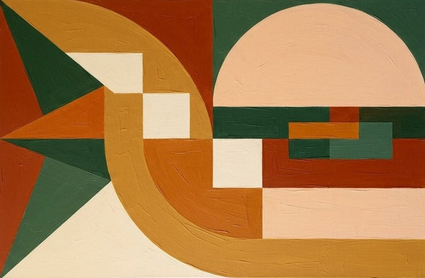 Yellow, Dark Green, Brown- Red, Warm Earth Tones Geometric Pattern Abstract Artwork, Extra Large Modern Canvas Art, Abstract Wall Art Paintings-Grace Painting Crafts