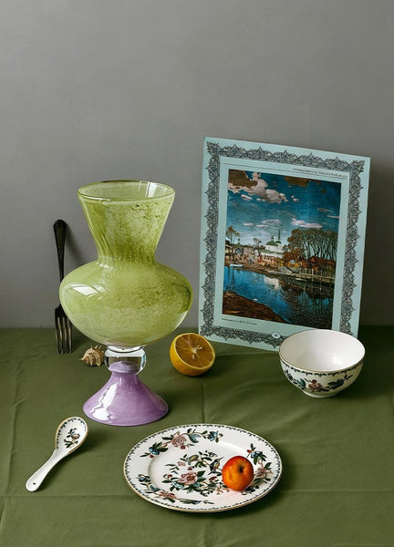 Centerpiece Contemporary Vases on Table, Modern Glass Vase for Flowers, Mid Century Glass Vases, Handmade Modern Vases for Living Room, Unique Decorative Glass Vase-Grace Painting Crafts