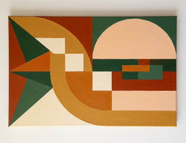 Yellow, Dark Green, Brown- Red, Warm Earth Tones Geometric Pattern Abstract Artwork, Extra Large Modern Canvas Art, Abstract Wall Art Paintings-Grace Painting Crafts