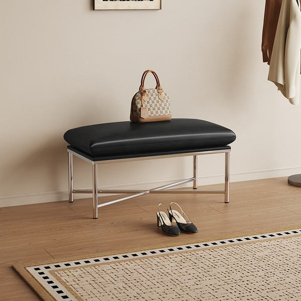 Modern Shoe Changing Ottoman, Upholstered Shoe Bench, Contemporay Bedroom Bench, Narrow Entryway Bench, Mid-Century Hall Bench, Luxury Genuine Leather Entry Bench-Grace Painting Crafts