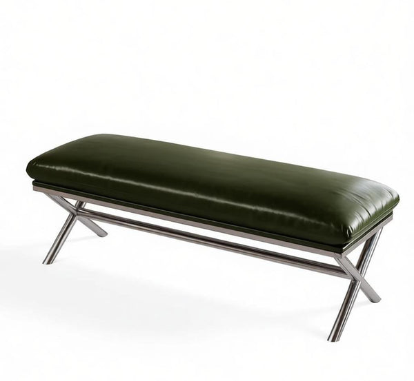 Luxury Genuine Leather Entry Bench, Upholstered Shoe Bench, Contemporay Bedroom Bench, Narrow Entryway Bench, Modern Shoe Changing Ottoman, Mid-Century Hall Bench-Grace Painting Crafts