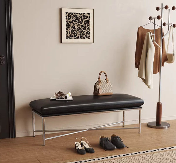 Modern Shoe Changing Ottoman, Upholstered Shoe Bench, Contemporay Bedroom Bench, Narrow Entryway Bench, Mid-Century Hall Bench, Luxury Genuine Leather Entry Bench-Grace Painting Crafts