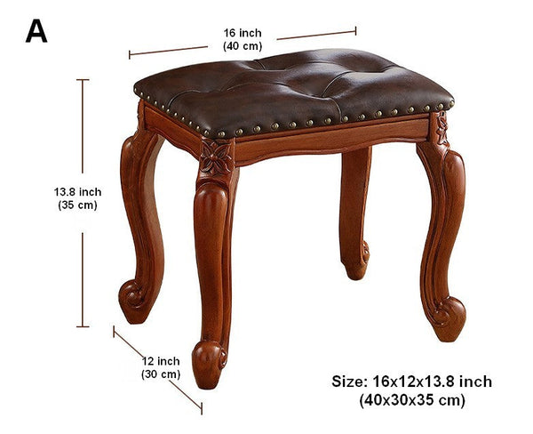 Rubberwood Entry Bench, Vanity Stool, Genuine Leather Solid Wood Entry Bench, Vintage Entry Stool, Solid Wood Ottoman-Grace Painting Crafts