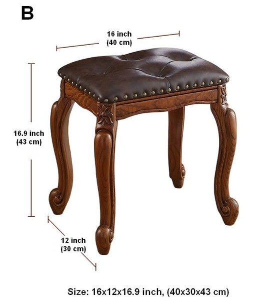 Rubberwood Entry Bench, Vanity Stool, Genuine Leather Solid Wood Entry Bench, Vintage Entry Stool, Solid Wood Ottoman-Grace Painting Crafts