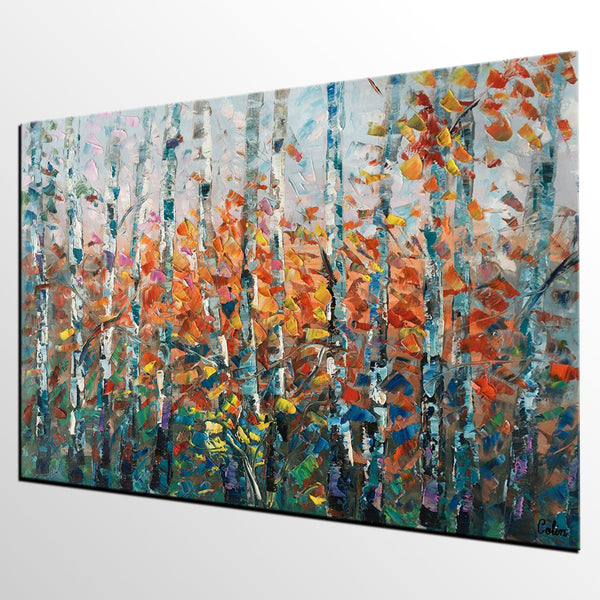 Birch Tree Wall Art, Custom Artwork, Art on Canvas, Living Room Wall Art, Ready to Hang-Grace Painting Crafts