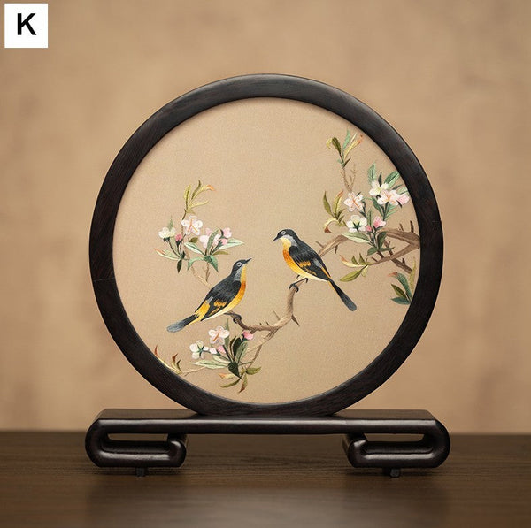 Flower and Bird Embroidered Decor, Unique Birthday Gift, Exclusive Business Present, Traditional Chinese Suzhou Embroidery Ornament, Premium Souvenir-Grace Painting Crafts
