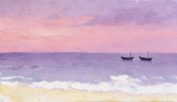 Original Seascape Paintings, Small Canvas Paintings, Sunset Paintings, Silence of the Twilight Sea, Hand Painted Canvas Wall Art-Grace Painting Crafts