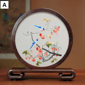 Silk Embroidered Ornament, Traditional Chinese Suzhou Flower and Birds Embroidery Ornaments, Exclusive Business Presents, Creative Birthday Gift, Premium Souvenir-Grace Painting Crafts