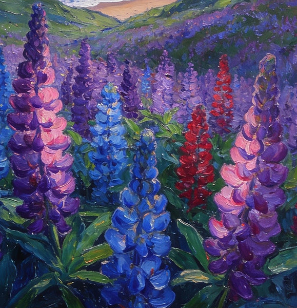 Lupines in Bloom by the Sea, Impasto Paintings, Original Small Paintings, Small Oil Paintings, Small Wall Paintings, Landscape Artwork Canvas Paintings-Grace Painting Crafts