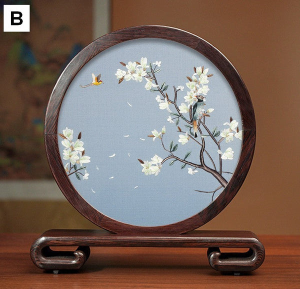 Silk Embroidered Ornament, Traditional Chinese Suzhou Flower and Birds Embroidery Ornaments, Exclusive Business Presents, Creative Birthday Gift, Premium Souvenir-Grace Painting Crafts