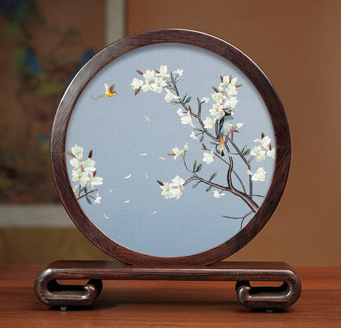Exclusive Business Presents, Creative Birthday Gift, Premium Souvenir, Silk Embroidered Ornament, Traditional Chinese Suzhou Flower and Birds Embroidery Ornaments-Grace Painting Crafts
