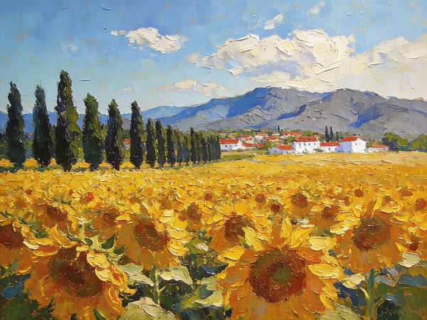 Heavy Texture Paintings, Sunflower Fields of Provence, Hand Painted Canvas Art, Original Small Landscape Paintings, Small Oil Paintings on Canvas, Small Paintings on Canvas, Palette Knife Artwork-Grace Painting Crafts