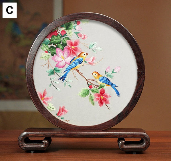 Exclusive Business Presents, Creative Birthday Gift, Premium Souvenir, Silk Embroidered Ornament, Traditional Chinese Suzhou Flower and Birds Embroidery Ornaments-Grace Painting Crafts