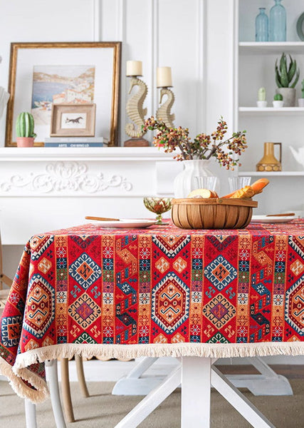 Bohemian Rectangular Tablecloth for Oval Table, Oriental Rectangular Table Covers for Coffee Table, Large Modern Linen Tablecloths-Grace Painting Crafts