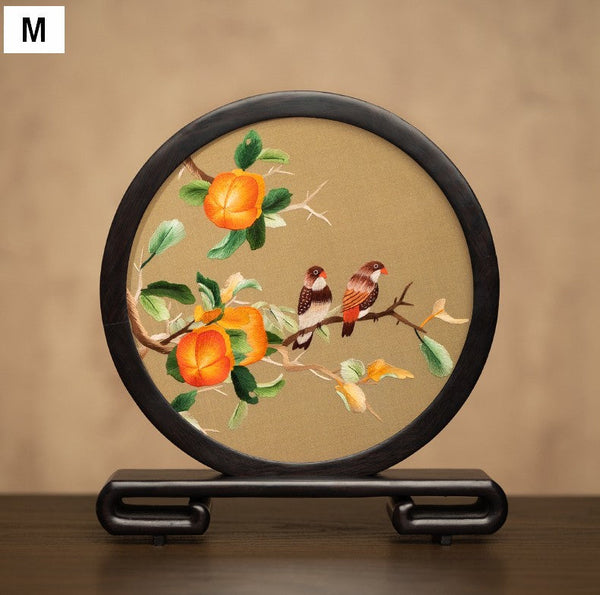 Flower and Bird Embroidered Decor, Unique Birthday Gift, Exclusive Business Present, Traditional Chinese Suzhou Embroidery Ornament, Premium Souvenir-Grace Painting Crafts