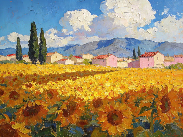 Sunflower Fields in Full Bloom, Provence, Hand Painted Canvas Art, On Canvas Small Paintings, Small Landscape Paintings, Original Artwork Small Paintings, Small Wall Paintings-Grace Painting Crafts