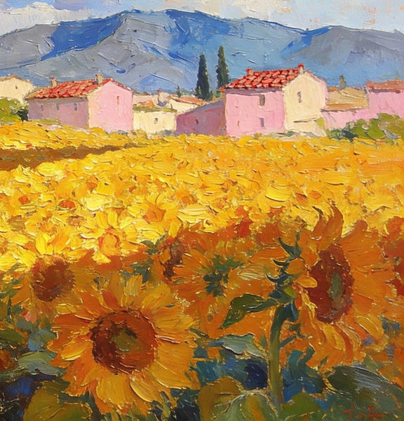Sunflower Fields in Full Bloom, Provence, Hand Painted Canvas Art, On Canvas Small Paintings, Small Landscape Paintings, Original Artwork Small Paintings, Small Wall Paintings-Grace Painting Crafts