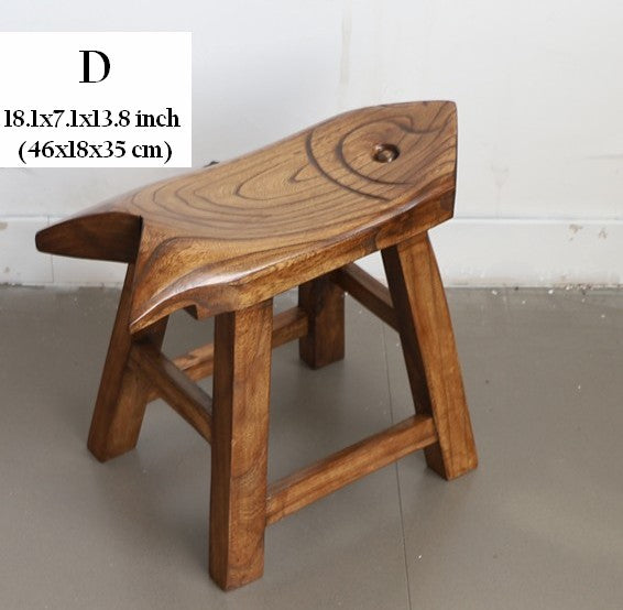 Solid Wood low Stool, Creative Shoe-changing Stool, Handmade Vintage Old Elm Wood Stool, Children's Wooden Stool, Sofa Stool, Dining Table Stool-Grace Painting Crafts