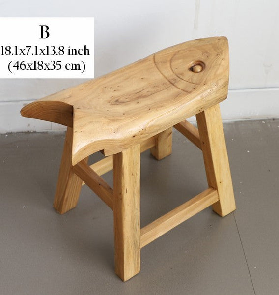 Children's Wooden Stool, Sofa Stool, Dining Table Stool, Handmade Solid Wood low Stool, Creative Shoe-changing Stool, Old Elm Wood Stool-Grace Painting Crafts