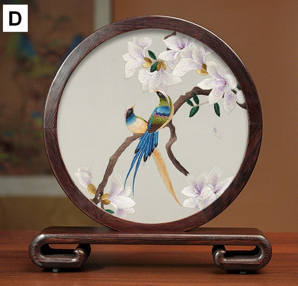 Silk Embroidered Ornament, Traditional Chinese Suzhou Flower and Birds Embroidery Ornaments, Exclusive Business Presents, Creative Birthday Gift, Premium Souvenir-Grace Painting Crafts