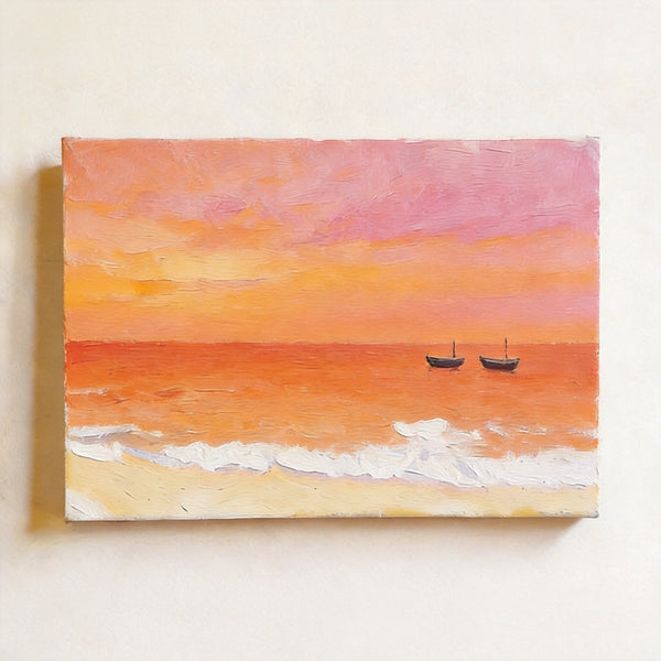 Original Oil Paintings, Silence of the Orange Twilight, Original Seascape Painting, Hand Painted Canvas Artwork, Buy Small Paintings Online, Original Canvas Art-Grace Painting Crafts