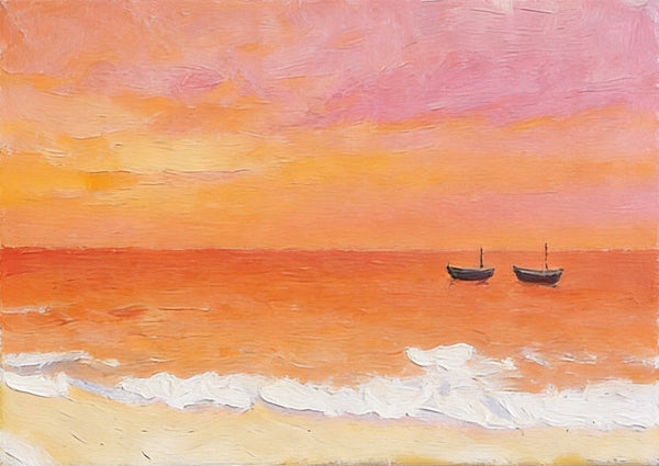 Original Oil Paintings, Silence of the Orange Twilight, Original Seascape Painting, Hand Painted Canvas Artwork, Buy Small Paintings Online, Original Canvas Art-Grace Painting Crafts