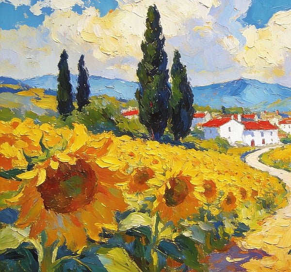 Small Wall Paintings, A Provençal Village Amidst Sunflower Fields, Small Oil Paintings on Canvas, Hand Painted Canvas Art, Heavy Texture Oil Paintings, Original Artwork Small Paintings-Grace Painting Crafts