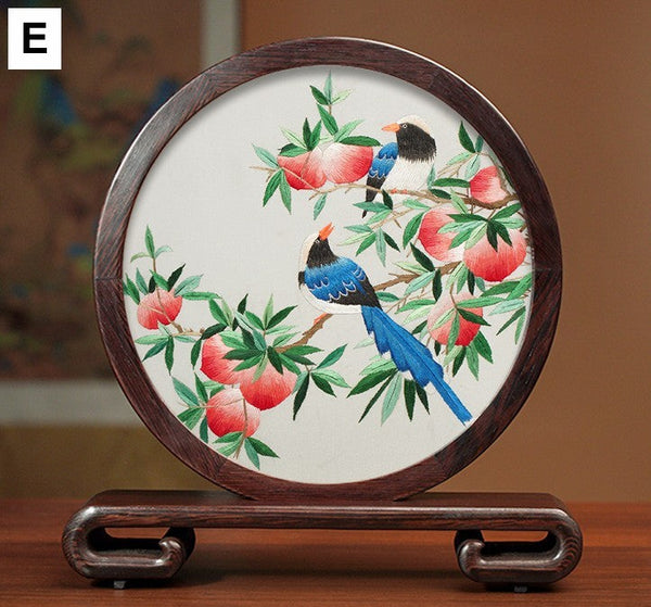 Silk Embroidered Ornament, Traditional Chinese Suzhou Flower and Birds Embroidery Ornaments, Exclusive Business Presents, Creative Birthday Gift, Premium Souvenir-Grace Painting Crafts