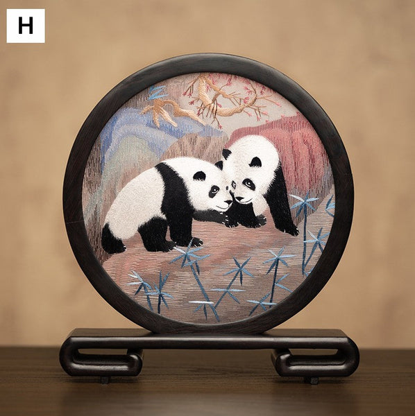 Unique Birthday Gift, Exclusive Business Present Panda Embroidered Decor, Traditional Chinese Suzhou Embroidery Ornament, Premium Souvenir-Grace Painting Crafts