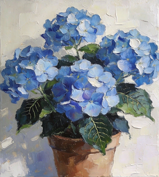 Small Canvas Artwork, Still Life Painting, Blue Plumbago Flourishing In A Pot, Original Flower Paintings, Buy Small Artwork Online, Hand Painted Canvas Artwork-Grace Painting Crafts