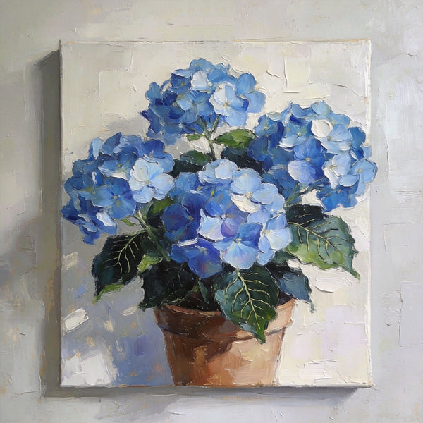 Small Canvas Artwork, Still Life Painting, Blue Plumbago Flourishing In A Pot, Original Flower Paintings, Buy Small Artwork Online, Hand Painted Canvas Artwork-Grace Painting Crafts