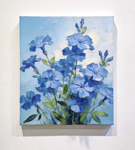 Hand Painted Canvas Art, Blooming Blue Plumbago, Original Flower Paintings, Original Oil Paintings, Small Canvas Wall Art Paintings-Grace Painting Crafts