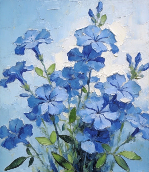 Hand Painted Canvas Art, Blooming Blue Plumbago, Original Flower Paintings, Original Oil Paintings, Small Canvas Wall Art Paintings-Grace Painting Crafts