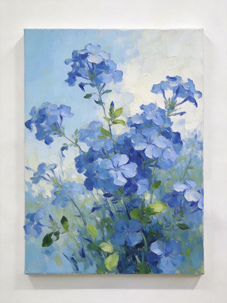 Small Canvas Wall Art Paintings, Blue Plumbago in Full Flower, Original Flower Paintings, Original Oil Paintings, Hand Painted Canvas Art-Grace Painting Crafts