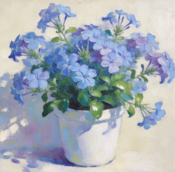 Small Canvas Wall Art, Blue Plumbago in Full Bloom, Still Life Painting, Hand Painted Canvas Art, Original Flower Paintings, Buy Small Art Online-Grace Painting Crafts