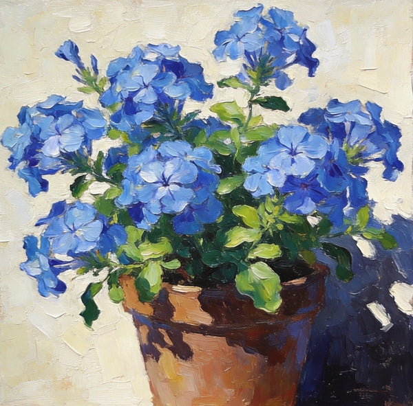 Still Life Painting, Blooming Blue Plumbago, Small Canvas Wall Art, Hand Painted Canvas Art, Original Flower Paintings, Buy Small Paintings Online-Grace Painting Crafts