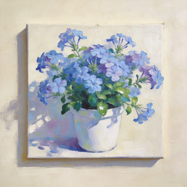 Small Canvas Wall Art, Blue Plumbago in Full Bloom, Still Life Painting, Hand Painted Canvas Art, Original Flower Paintings, Buy Small Art Online-Grace Painting Crafts