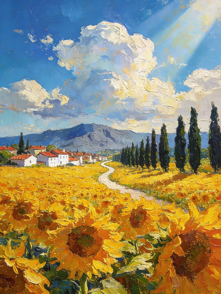 Landscape Oil Paintings, Sunflower Fields in Full Bloom, Provence, Heavy Texture Oil Paintings, On Canvas Small Paintings, Hand Painted Canvas Art, Original Small Paintings-Grace Painting Crafts