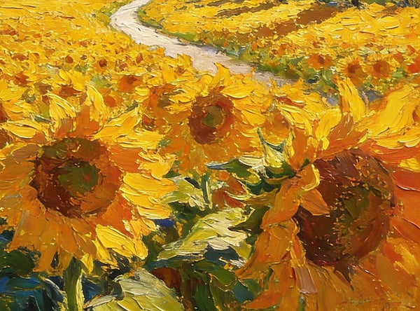 Landscape Oil Paintings, Sunflower Fields in Full Bloom, Provence, Heavy Texture Oil Paintings, On Canvas Small Paintings, Hand Painted Canvas Art, Original Small Paintings-Grace Painting Crafts