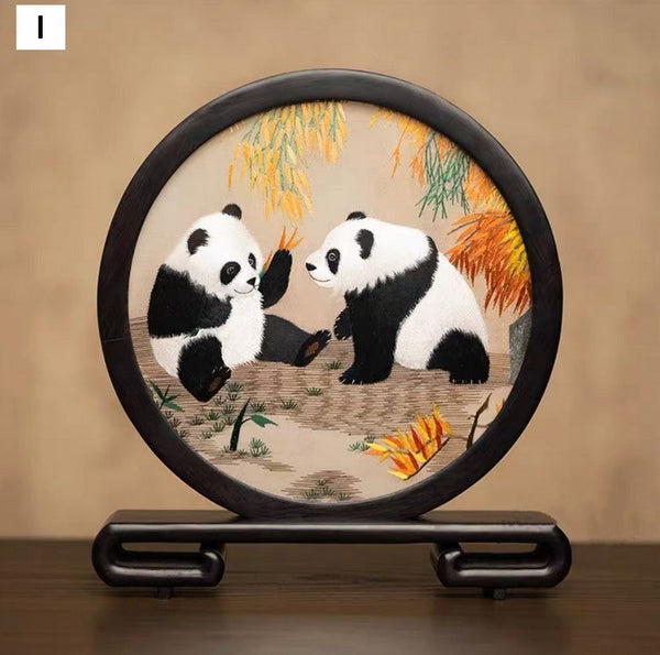 Unique Birthday Gift, Exclusive Business Present Panda Embroidered Decor, Traditional Chinese Suzhou Embroidery Ornament, Premium Souvenir-Grace Painting Crafts